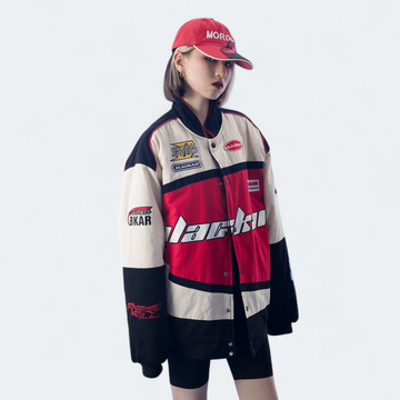 Blackair Red & White Racing Jacket | Streetwear Motorsport Style | Zipupwear